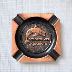 Vintage MCM Copper Ashtray VANCOUVER AQUARIUM Orca Killer Whale Souvenir